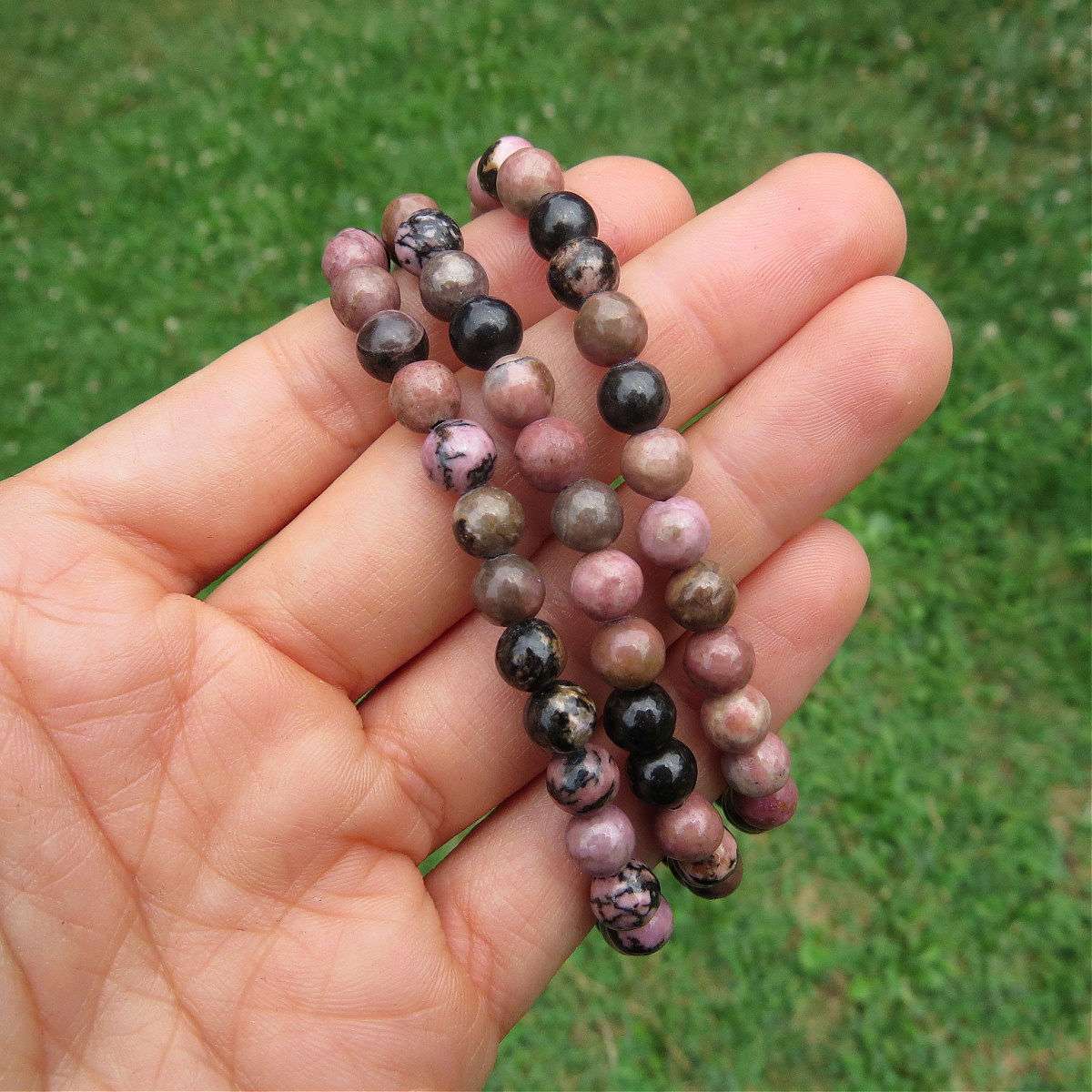 Rhodonite Crystal Bracelet 6 mm Stone Beads