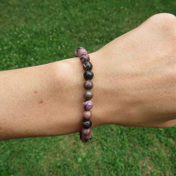 Rhodonite Crystal Bracelet - 6mm Stone Beads