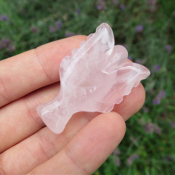 Rose Quartz Crystal Angel Figurine 1.5" Pink Stone Angel Carving