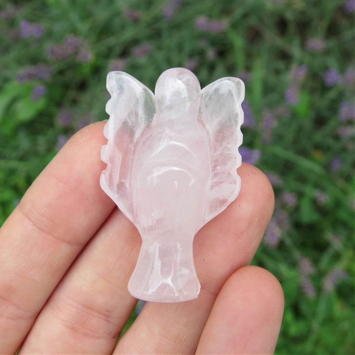 Rose Quartz Angel Figurine - Pink Stone Angel Carving