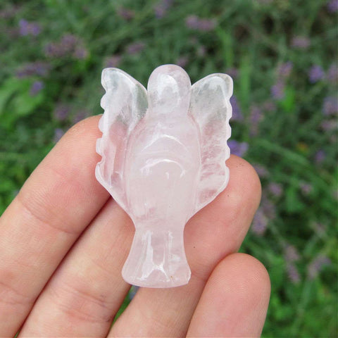 Rose Quartz Angel Figurine - Pink Stone Angel Carving