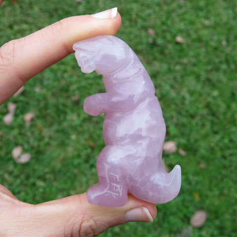 Rose Quartz Crystal T-Rex Stone Carving Dinosaur Figurine