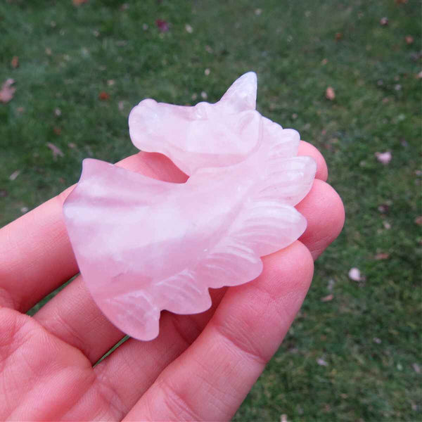 Rose Quartz Crystal Unicorn Figurine | Pink Unicorn Stone Carving