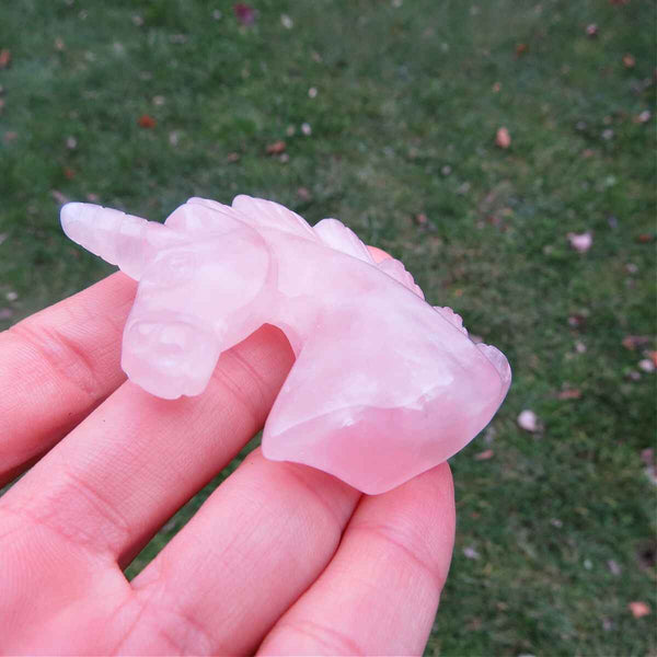 Rose Quartz Crystal Unicorn Figurine | Pink Unicorn Stone Carving