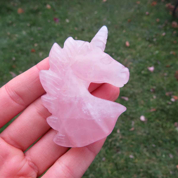 Rose Quartz Crystal Unicorn Figurine | Pink Unicorn Stone Carving