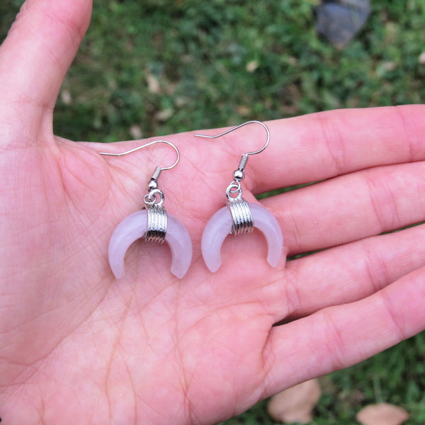 Rose Quartz Crystal Crescent Moon Earrings | Half Moon Jewelry