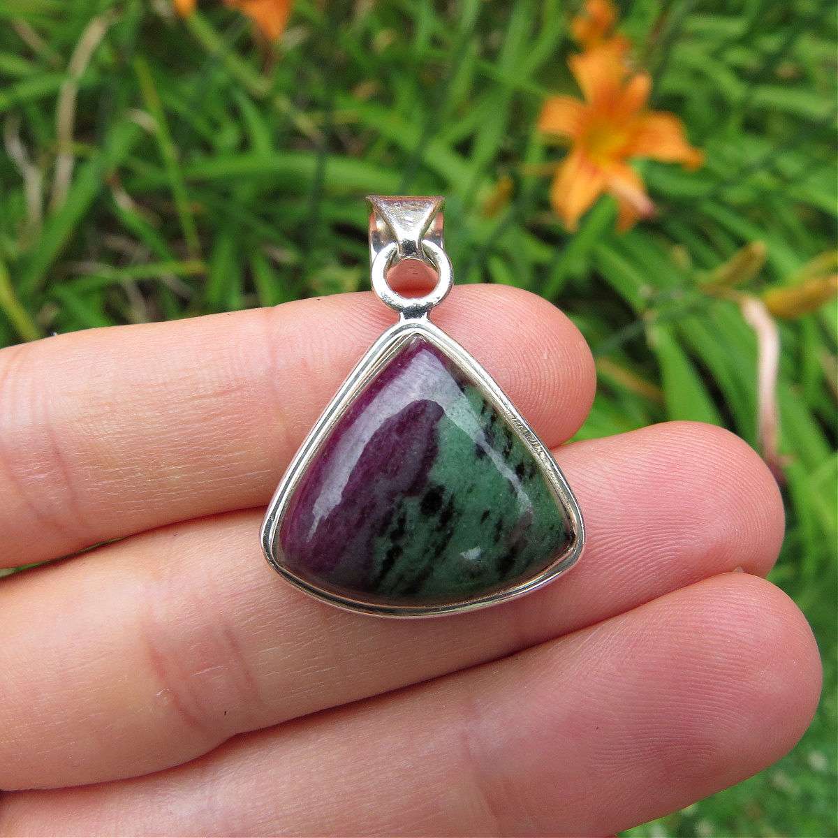Ruby in Zoisite Stone Pendant Sterling Silver