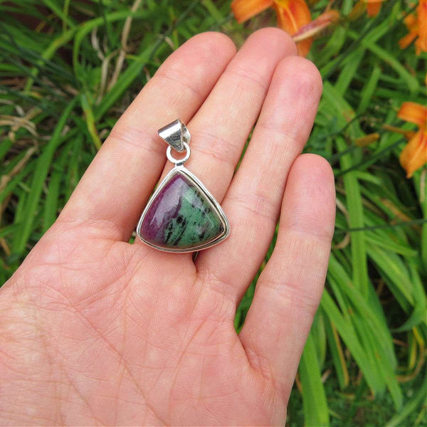 Ruby in Zoisite Stone Pendant Sterling Silver Crystal Watermelon