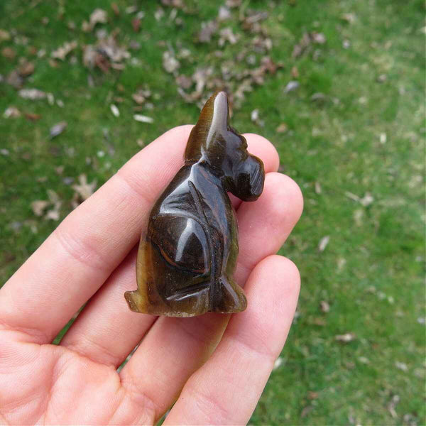 Schnauzer Dog Crystal Figurine in Tigers Eye - 1.75" Carved Stone Animal