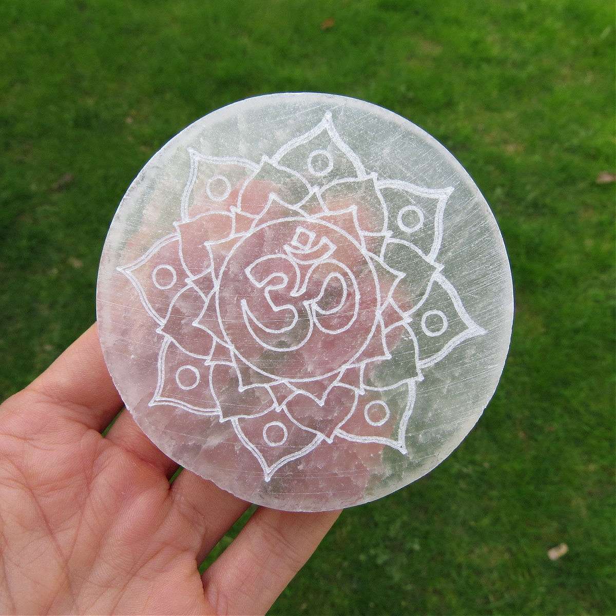 Selenite Crystal Charging Plate - Etched Ohm Symbol