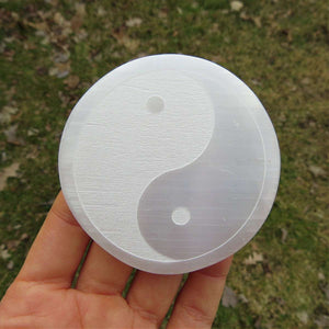 Selenite Crystal Charging Plate - Yin Yang Etched Symbol