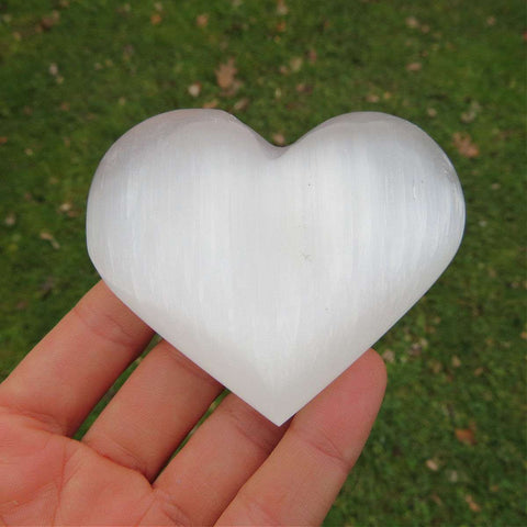 Large Selenite Crystal Heart Stone - 2.75" Puffy Heart