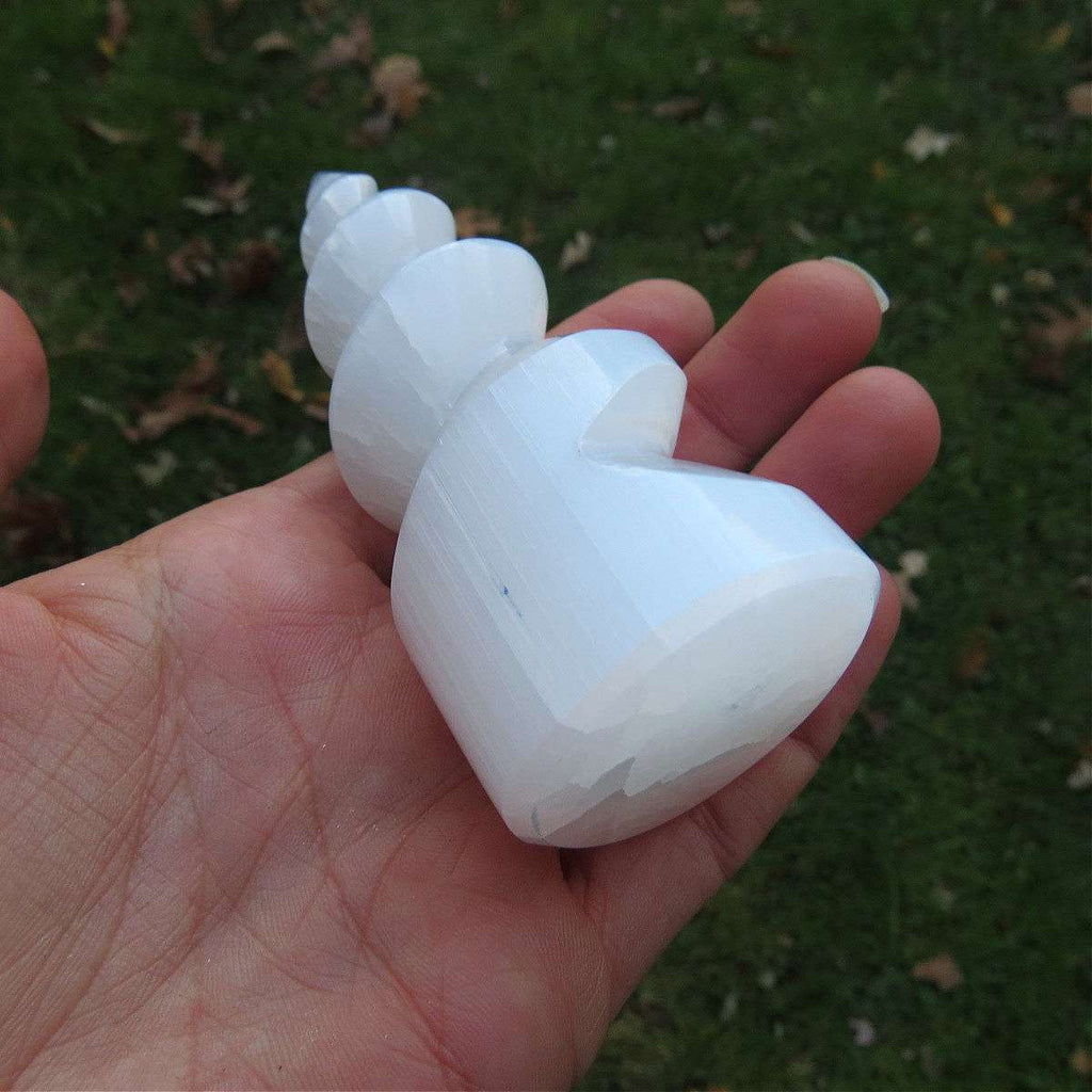 Selenite Spiral Crystal Tower 4" | Unicorn Horn Selenite Stone