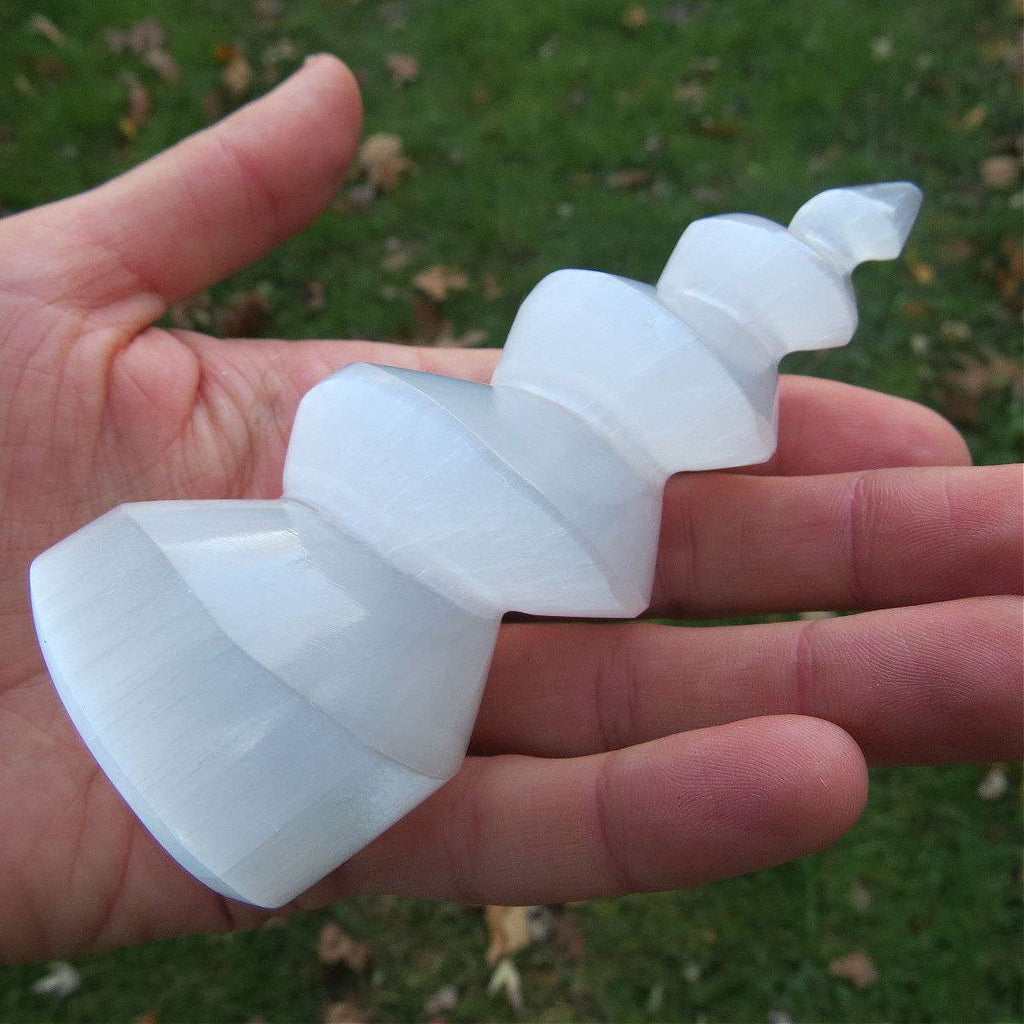 Selenite Spiral Crystal Tower 4" | Unicorn Horn Selenite Stone