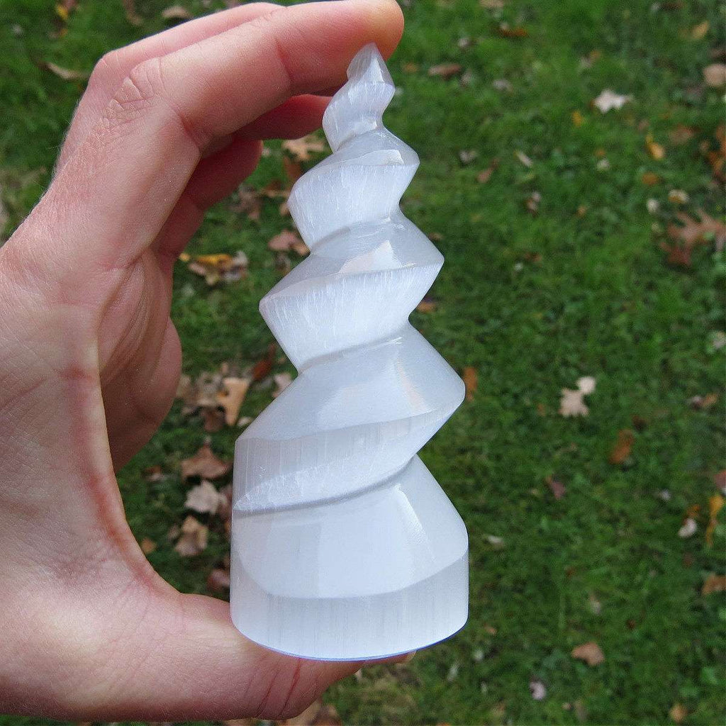 Selenite Crystal Spiral Tower Unicorn Horn
