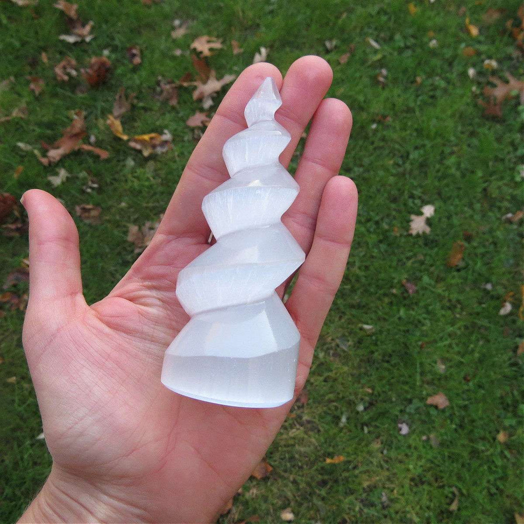 Selenite Spiral Crystal Tower 4" | Unicorn Horn Selenite Stone