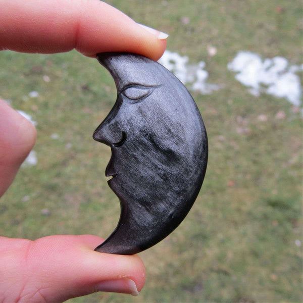 Silver Sheen Obsidian Crystal Moon Carving