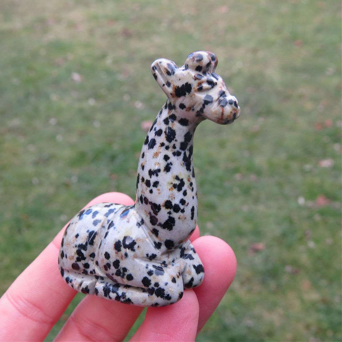 Carved Stone Giraffe Crystal Figurine 2" in Dalmation Jasper
