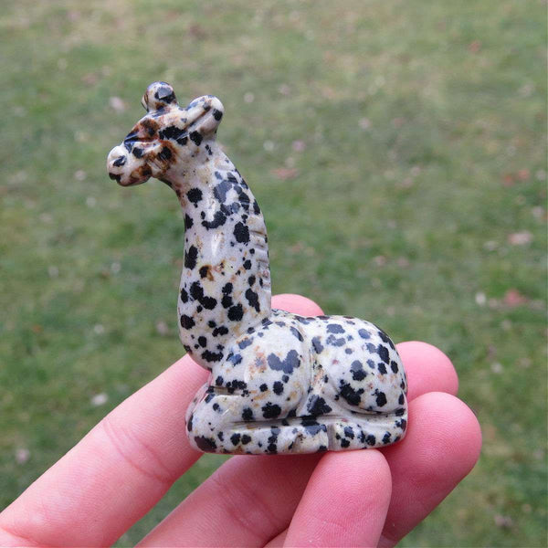 Carved Stone Giraffe Crystal Figurine 2" in Dalmation Jasper