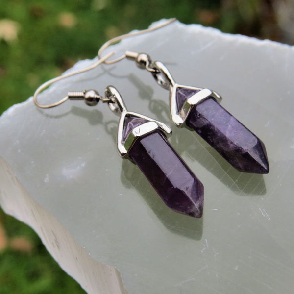 Crystal Point Amethyst Earrings in Silver