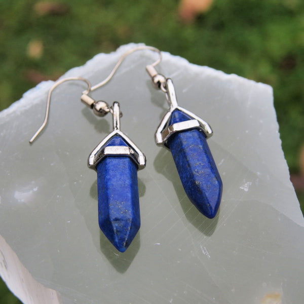 Small Lapis Lazuli Earrings | Blue Crystal Point Earrings