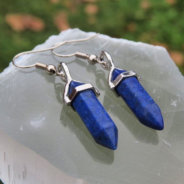 Small Lapis Lazuli Earrings | Blue Crystal Point Earrings