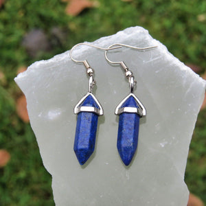 Lapis Lazuli Earrings in Silver - Blue Crystal Point Earrings