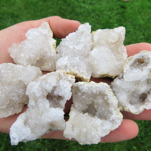 White Druzy Quartz Geode Stone | Small 1.5" Cracked Crystal Geode
