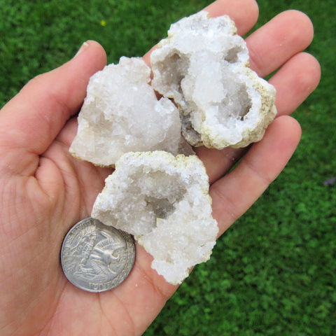 White Druzy Quartz Geode Stone | Small 1.5" Cracked Crystal Geode