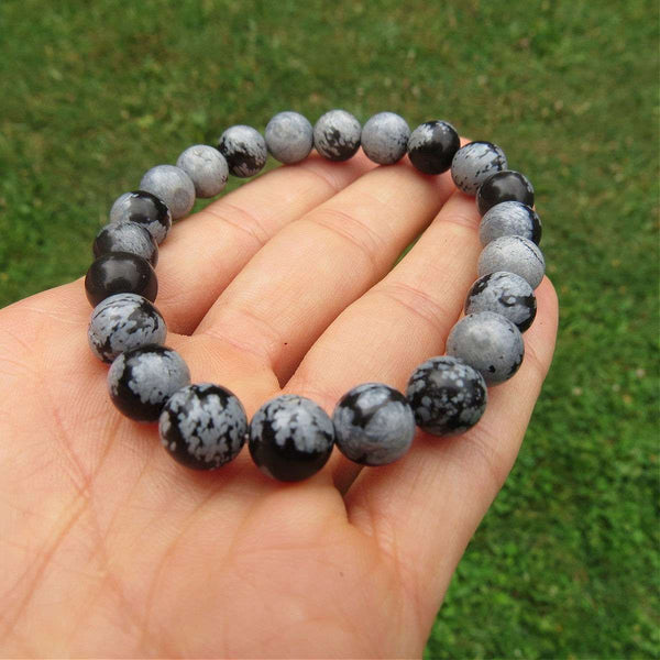 Snowflake Obsidian Bracelet - 8mm Stone Beads