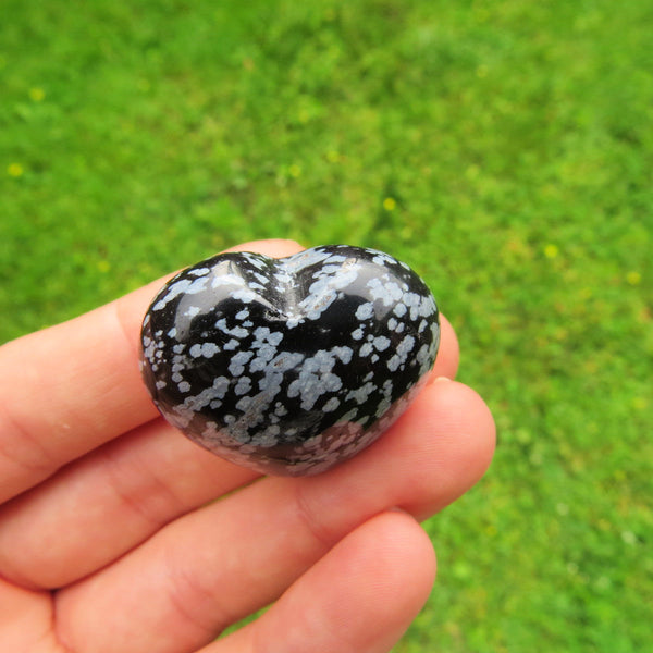 Snowflake Obsidian Puffy Heart 1.25" | Carved Crystal Heart Stone