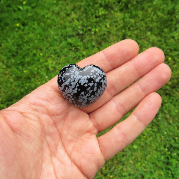 Snowflake Obsidian Puffy Heart Stone - Black/Grey Crystal Heart