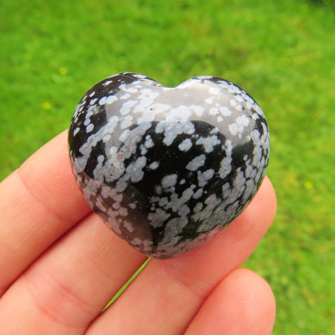 Snowflake Obsidian Carved Crystal Heart Stone - Spotted Black/White Stone Heart