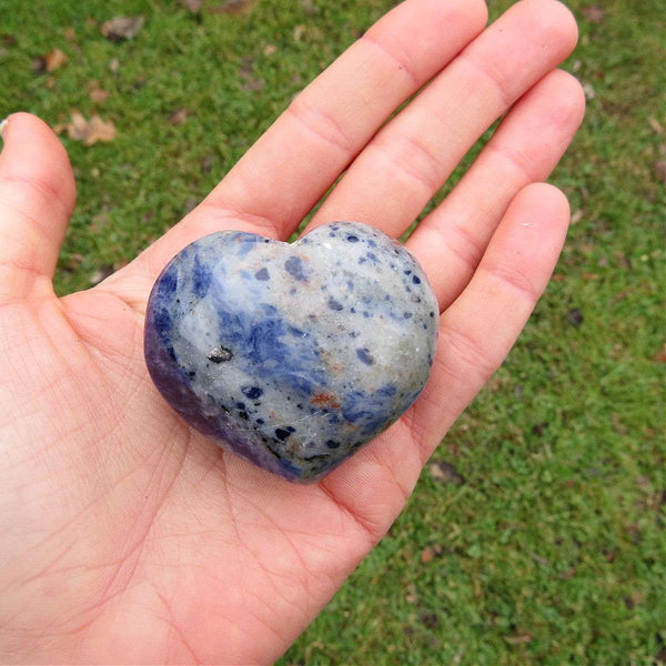 Sodalite Crystal Heart Stone Carving 2" - Large Puffy Heart