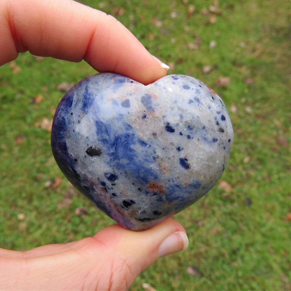 Sodalite Crystal Heart Stone Carving - Large Puffy Heart