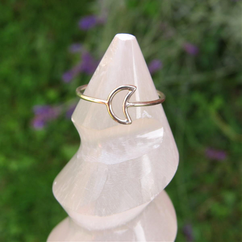 Sterling Silver Crescent Moon Ring - Open Half Moon