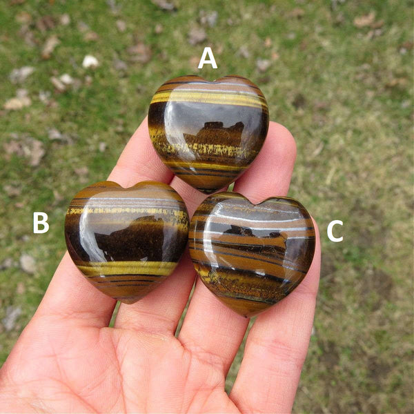 Tigers Eye Crystal Heart Stone 1.25" | Carved Puffy Heart