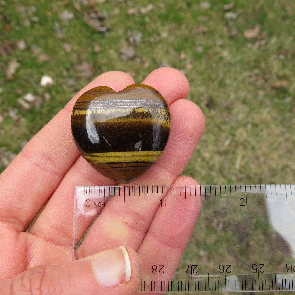 Tigers Eye Crystal Heart Stone 1.25" | Carved Puffy Heart