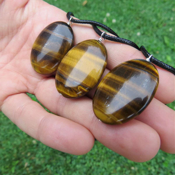Tigers Eye Crystal Necklace | Black Cord Stone Necklace