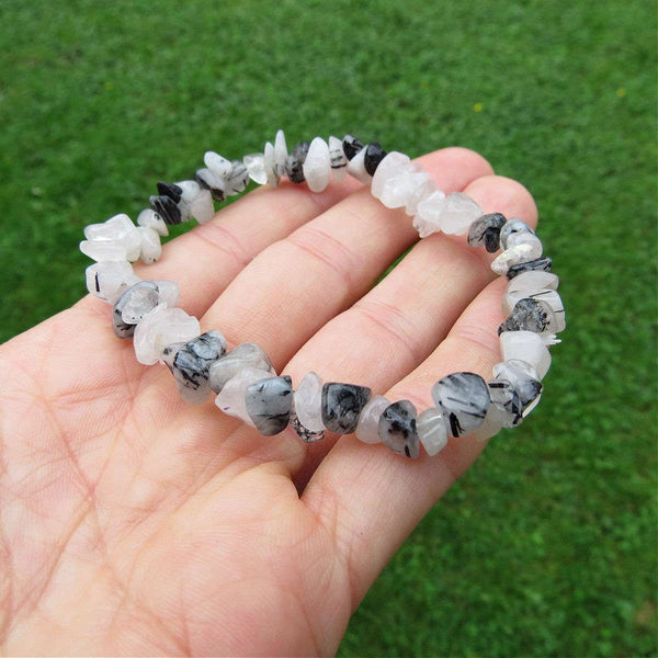 Tourmalinated Quartz Crystal Bracelet w/ Chip Stone Beads