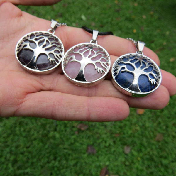 Silver Tree of Life Crystal Necklace