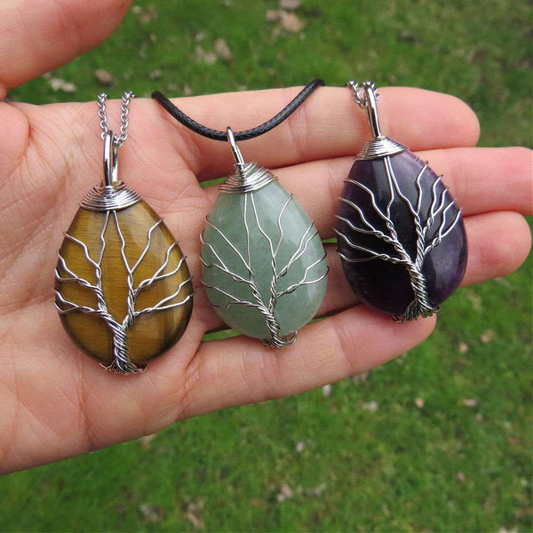 Tree of Life Crystal Necklace | Wire Wrapped Stone Tree Necklace