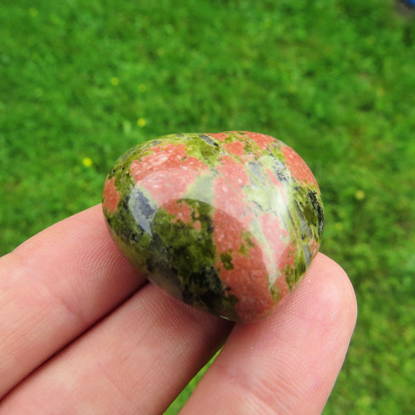 Unakite Puffy Heart 1.25" | Carved Crystal Heart Stone