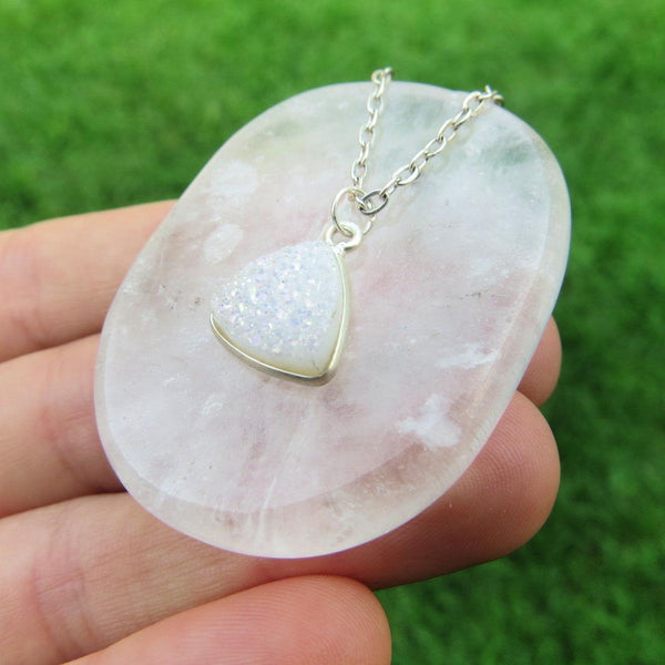 White Druzy Necklace | Angel Aura Quartz Crystal Necklace