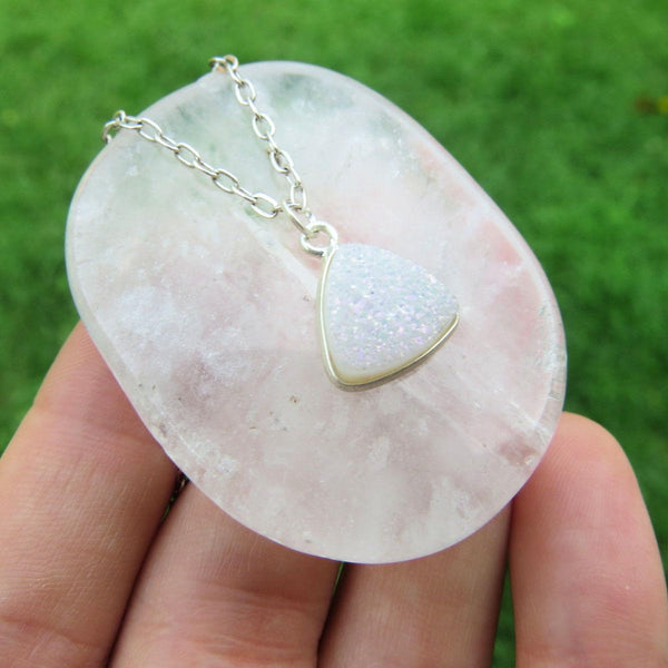 White Druzy Necklace | Angel Aura Quartz Crystal Necklace