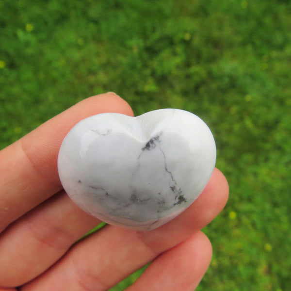 White Howlite Puffy Heart 1.25" | Carved Crystal Heart Stone