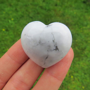 White Howlite Carved Crystal Heart Stone - Puffy White Heart