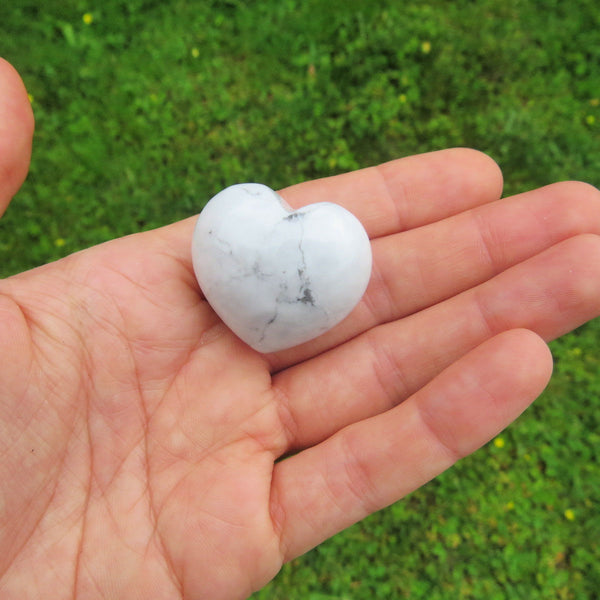 White Howlite Heart Stone - Carved Crystal Heart