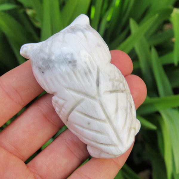 White Howlite Carved Stone Owl Crystal Figurine