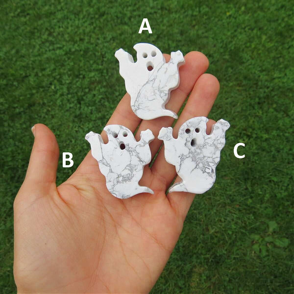 Crystal Ghost Stone Carving 1.5" White Howlite | Halloween Crystal Decor
